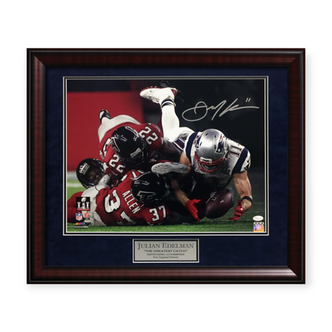 Julian Edelman Signed Autographed 16x20 Photograph Framed To 23x27 JSA