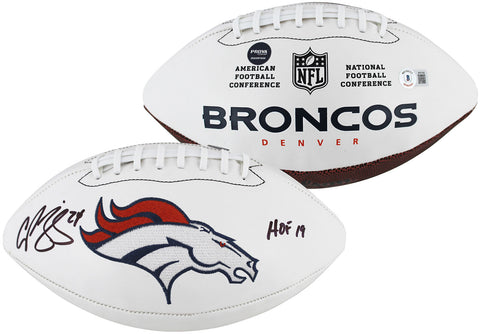 Broncos Champ Bailey "HOF 19" Signed Rawlings White Panel Logo Football BAS Wit