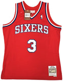 76ERS ALLEN IVERSON AUTOGRAPHED RED AUTHENTIC M&N 2002-03 HWC JERSEY L BECKETT