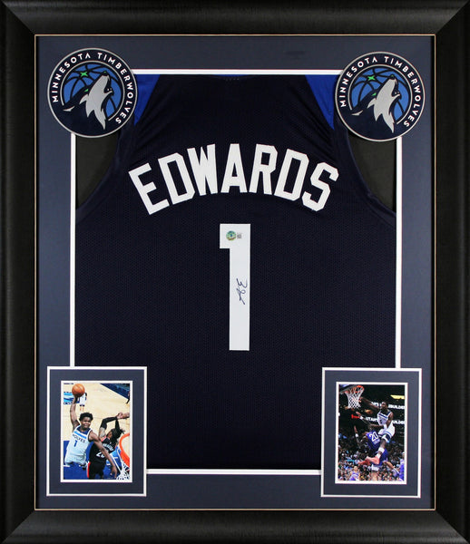 Anthony Edwards Authentic Signed Navy Blue Pro Style Framed Jersey BAS