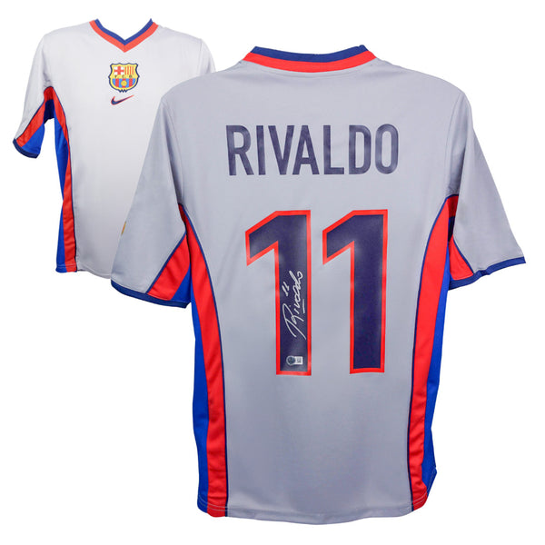 Rivaldo Signed FC Barcelona Away Soccer Jersey #11 with Beckett Witness