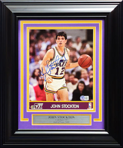 John Stockton Autographed Framed 8x10 Photo Utah Jazz Beckett BAS QR #BK08958