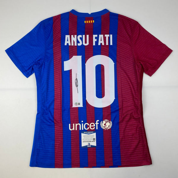 Autographed/Signed Ansu Fati FC Barcelona Blue Jersey Beckett BAS COA