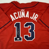 Autographed/Signed RONALD ACUNA JR. Atlanta Red Baseball Jersey JSA COA Auto