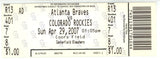 Troy Tulowitzki Colorado Rockies Unassisted Triple Play 04/29/07 Ticket 56239
