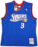 76ERS ALLEN IVERSON AUTOGRAPHED BLUE AUTHENTIC M&N 1999-00 HWC JERSEY XL BECKETT