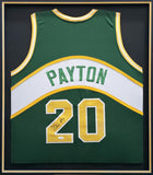 SEATTLE SUPERSONICS GARY PAYTON AUTOGRAPHED FRAMED GREEN JERSEY JSA 241401