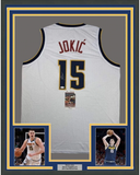 Framed Autographed/Signed Nikola Jokic 33x42 Denver White Jersey JSA COA
