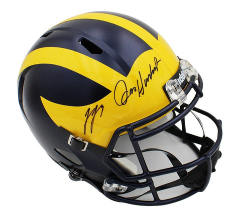 JJ McCarthy/Jim Harbaugh Signed Michigan Wolverines Speed Full Size NCAA Helmet