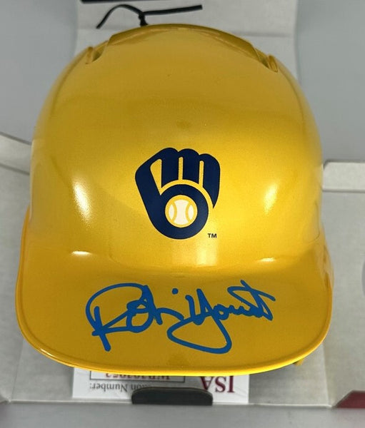 Brewers Hall of Famer ROBIN YOUNT Signed Rawlings YELLOW Mini Helmet AUTO - JSA