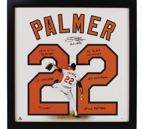 Jim Palmer Signed Baltimore Orioles Framed 18x18 White Print 22 Photo w/ 7 Insc.