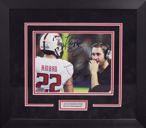 KLIFF KINGSBURY & JACE AMARO SIGNED TEXAS TECH RED RAIDERS 8x10 FRAMED PHOTO COA
