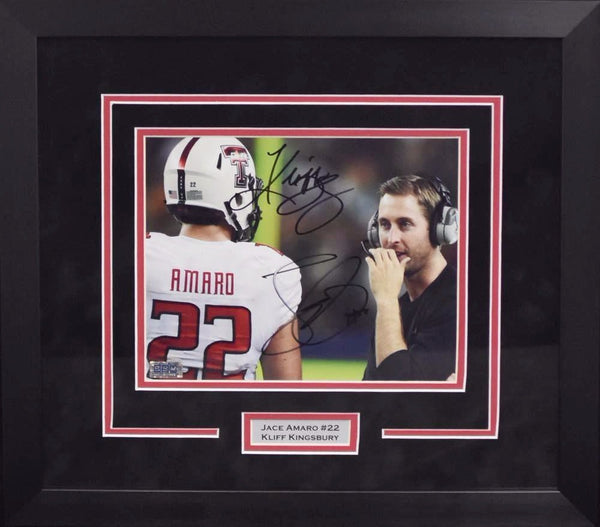 KLIFF KINGSBURY & JACE AMARO SIGNED TEXAS TECH RED RAIDERS 8x10 FRAMED PHOTO COA