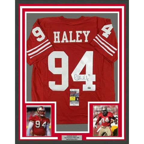 FRAMED Autographed/Signed CHARLES HALEY 33x42 San Francisco Red Jersey JSA COA