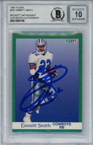 Emmitt Smith Autographed 1991 Fleer #237 Trading Card Beckett 10 Slab 35087