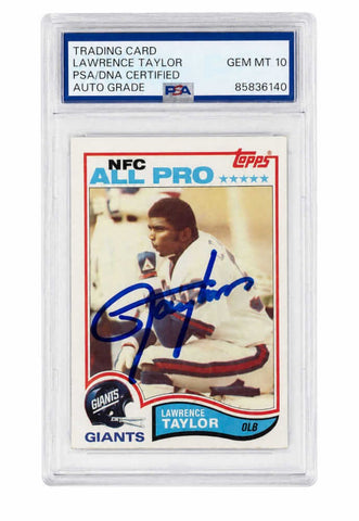 Lawrence Taylor Signed Giants 1982 Topps Football Rookie Card #434 - PSA Auto 10