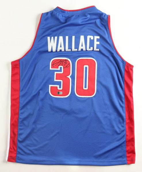 Rasheed Wallace Signed Detroit Pistons Blue Jersey (Beckett) 2004 NBA Champion