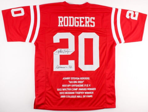 Johnny Rodgers Signed University of Nebraska Career Highlight Stat Jersey (JSA)