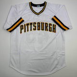 Autographed/Signed John Candelaria Pittsburgh White Baseball Jersey JSA COA
