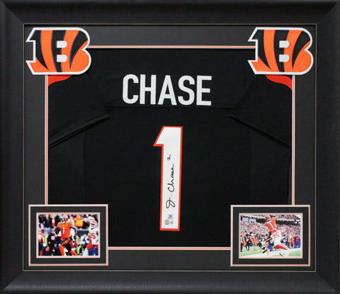 Ja'Marr Chase Authentic Signed Black Pro Style Framed Jersey BAS Witnessed