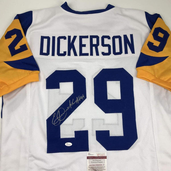 Autographed/Signed Eric Dickerson HOF 99 Los Angeles LA White Jersey JSA COA