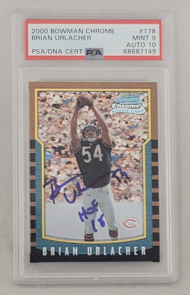 Brian Urlacher Chicago Bears SIgned 2000 Bowman Chrome Rookie Card #178 PSA 9/10
