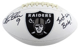 Raiders Shane Lechler Just Win Baby Signed White Panel Logo Football BAS Witness