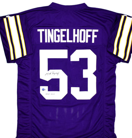 Mick Tingelhoff Autographed Purple Pro Style Jersey W/ HOF - Beckett Hologram