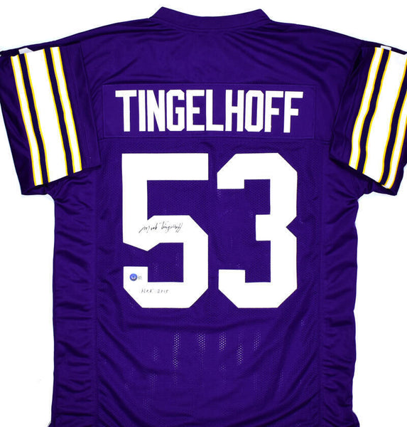 Mick Tingelhoff Autographed Purple Pro Style Jersey W/ HOF - Beckett Hologram
