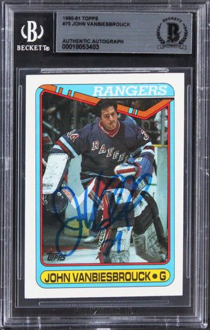 Rangers John Vanbiesbrouck Authentic Signed 1990 Topps #75 Card BAS Slabbed