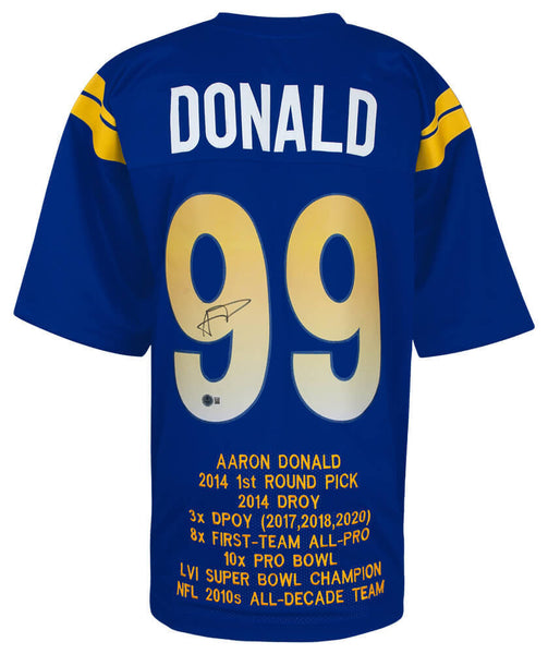 Aaron Donald Signed Blue Custom Embroidered Stat Football Jersey - (BECKETT COA)