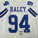 Autographed/Signed CHARLES HALEY Dallas White Football Jersey JSA COA Auto