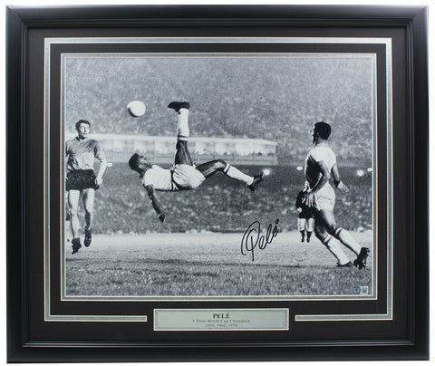 Pele Signed Framed 16x20 Bicycle Kick Photo BAS BB23554