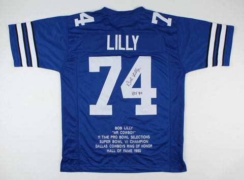 Bob Lilly Signed Dallas Cowboys Career Stat Jersey Inscribed "HOF 80" (JSA COA)