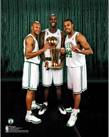 Kevin Garnett, Paul Pierce, Ray Allen Celtics Larry O'Brien Trophy 11x14 Photo