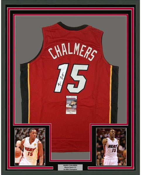 FRAMED Autographed/Signed MARIO CHALMERS 35x39 Red Jersey JSA COA