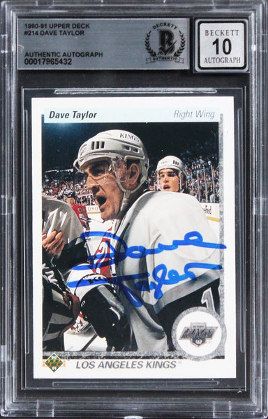 Kings Dave Taylor Signed 1990 Upper Deck #214 Card Auto Gem Mint 10! BAS Slabbed