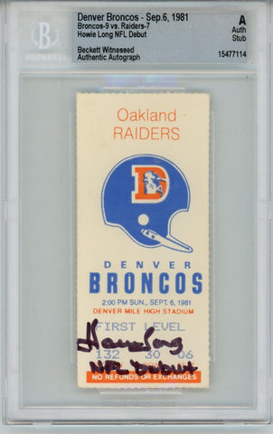 Howie Long Autographed Oakland Raiders Ticket Stub NFL Debut Beckett 30745