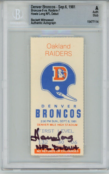 Howie Long Autographed Oakland Raiders Ticket Stub NFL Debut Beckett 30745