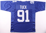 Justin Tuck Signed New York Giants Blue Jersey (JSA) 2xSuper Bowl Champion / D.E