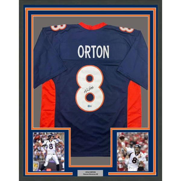 Framed Autographed/Signed Kyle Orton 35x39 Denver Blue Jersey Beckett COA