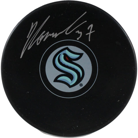 Yanni Gourde Autographed/Signed Seattle Kraken Logo Puck Fanatics 53812