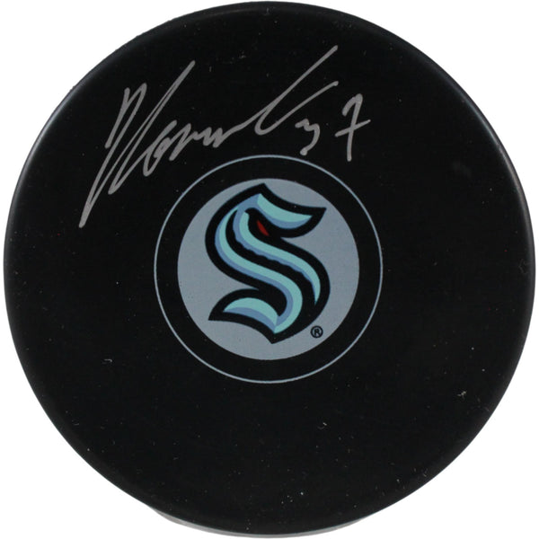Yanni Gourde Autographed/Signed Seattle Kraken Logo Puck Fanatics 53812