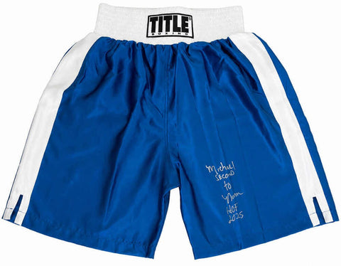 Michael Nunn Signed Title Blue With White Trim Boxing Trunks w/HOF 2025 (SS COA)