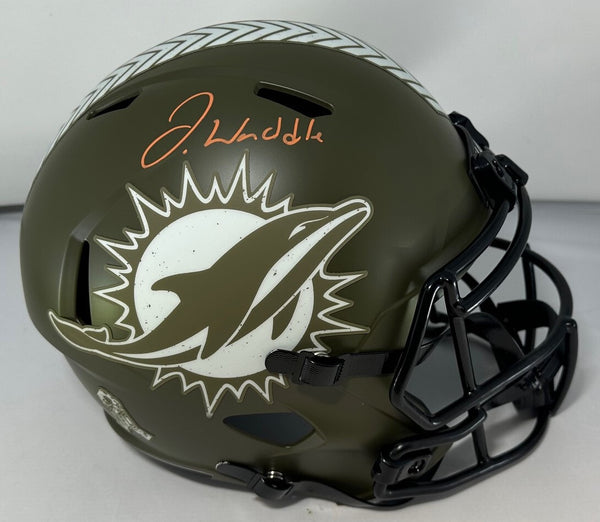 Dolphins JAYLEN WADDLE Signed Full Size SALUTE Replica Speed Helmet AUTO - BAS