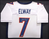 BRONCOS JOHN ELWAY AUTOGRAPHED FRAMED WHITE & BLUE JERSEY BECKETT WITNESS 233684