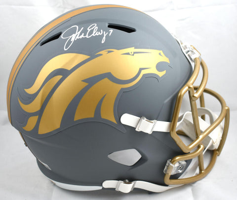 John Elway Autographed Denver Broncos F/S Slate Speed Helmet - Beckett W Holo