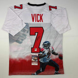 Autographed/Signed Michael Mike Vick Atlanta White Photo Artwork Jersey JSA COA