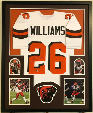 FRAMED CLEVELAND BROWNS GREEDY WILLIAMS AUTOGRAPHED SIGNED JERSEY BECKETT COA