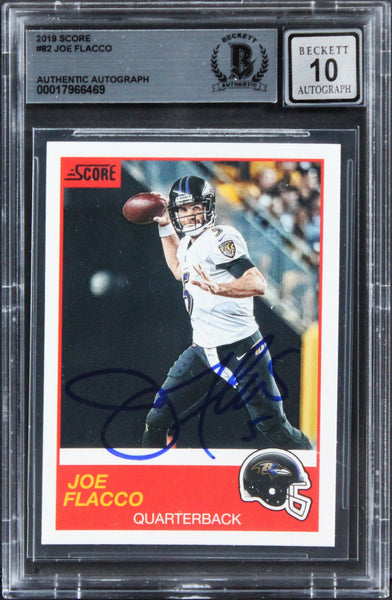 Ravens Joe Flacco Signed 2019 Score #82 Card Auto Graded Mint 10! BAS Slabbed